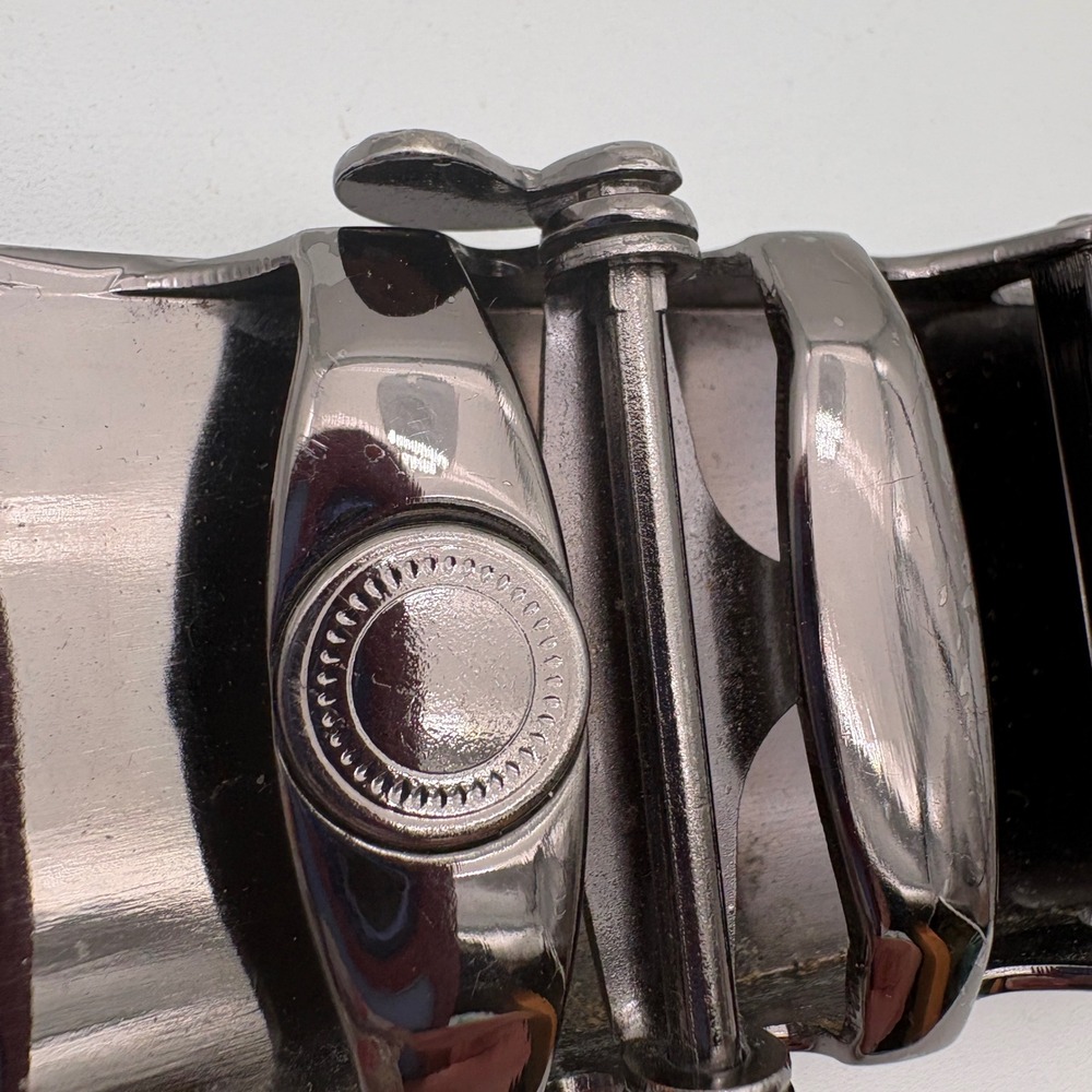 Gunmetal Grey Automatic Ratchet Belt Buckle Geometric Textured Sliding Buckle - Picture 3 of 9